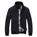 Classic black men's stand collar jacket with windproof fabric and plaid lining - M / Black
