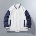 Unisex varsity τζάκετ με μπλε μανίκια και λευκό σώμα σε χαλαρό στυλ μπέιζμπολ - S / Λευκό