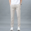 Pantalon de loisirs pour hommes en soie glacée beige clair avec cordon de serrage - EU 28 / Khaki