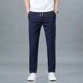 Pantalon de loisirs pour hommes en soie glacée bleu marine avec cordon et tissu extensible - EU 28 / Bleu