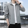 Men's ice silk sun protection jacket with stand collar and outdoor adventure print - 3XL / Light Gray