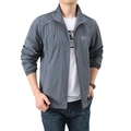 Veste de protection solaire grise en soie glacée pour homme avec col montant zippé - M / gris foncé