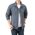 Men's dark grey lightweight outdoor windbreaker with stand collar and zipper closure - M / Dark Gray (Solid)