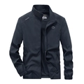 Men's dark blue outdoor windbreaker jacket with standing collar and logo details - M / Dark Blue