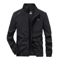 Men's black windproof outdoor jacket with stand collar and full zip in 45-degree view - M / Black