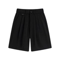 Unisex black pleated high-waist summer shorts in breathable quick-dry ice silk fabric - M / Black