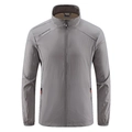 Veste de protection solaire grise pour hommes en tissu soie glacée et poches zippées - M / Gris clair