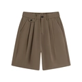 Relaxed fit dark coffee brown ice silk shorts with high waist and pleated detail - M / Coffee