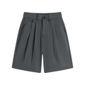 Relaxed dark grey quick-dry ice silk suit shorts with pleated A-line wide leg fit - M / Gray