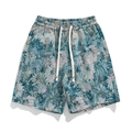 Herren Sommer-Freizeitshorts mit blauem floralem Jacquardmuster und elastischem Kordelzug - M / Ägäis Blau