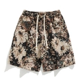 Sommer Baumwollshorts mit Blumen-Jacquard und elastischem Kordelzug für Freizeitaktivitäten - M / Karibisches Schwarz