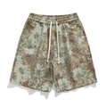 Men's vintage floral jacquard summer shorts with elastic drawstring waist for beach casual wear - M / Hawaii Green