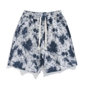 Sommer-Sport-Shorts aus Baumwolle mit dunkelblauem Blumenmuster und Kordelzugbund - M / Blaue Schneelotus