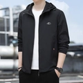 Men's lightweight black hooded sun protection jacket with mountain chest print - M / Top (Mountain Print 2318) / Black