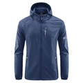 Giacca anti-UV blu scuro con cappuccio, tessuto ripstop e stampa outdoor per sportivi - Taglia M / Blu scuro