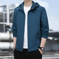 Men's blue lightweight sun protection hooded jacket with breathable ice silk fabric - M / Denim Blue