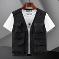 Gilet multitasche nero da uomo con scollo a V per pesca e attività all'aperto - M / Nero