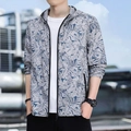 Men's blue sun protection jacket with leaf print and hood for outdoor activities - M / Light Gray