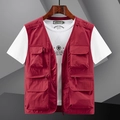 Gilet outdoor rosso scuro da uomo con design cargo multitasche per pesca e foto - M / Rosso
