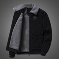 Giacca in velluto a coste nero da uomo con spessa fodera in pile grigio e tasche - M / Nero (2112)
