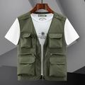 Gilet multitasche da uomo verde militare con scollo a V e resistente tessuto in nylon - M / Verde Militare