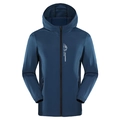 Men's dark blue hooded sun protection jacket with zip pockets and breathable fabric - Denim Blue