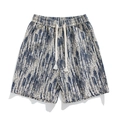 Men's casual shorts with blue abstract brushstroke texture and elastic drawstring waist - M / Oil Painting Blue