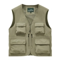 Gilet tattico da uomo verde oliva ad asciugatura rapida con multitasche e scollo a V - M / Cachi