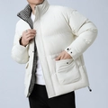 Chaqueta de invierno gruesa para hombre en blanco crema con cuello alto de pata de gallo - M / Blanco Puro