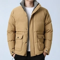 Chaqueta acolchada caqui para hombre con cuello alto y forro de pata de gallo - M / Amarillo jengibre