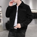 Men's black corduroy casual jacket with zip pockets and ribbed cuffs in a trendy fit - M / Black