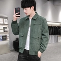 Men's casual corduroy jacket in dark green with classic lapels and utility pockets - M / Army Green
