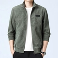 Men's sage green corduroy jacket with a stand collar and full zip closure - M / Army Green