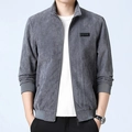 Men's casual grey corduroy jacket with stand collar and minimalist brand patch detail - M / Dark Gray