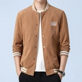 Giacca bomber uomo in velluto a coste color cuoio con bordi a righe e bottoni a pressione - M / Giallo Terra