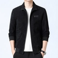 Men's black corduroy jacket with stand collar and full-zip design for casual wear - M / Black