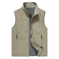 Men's khaki zip-up work vest with stand collar and breathable mesh lining - M / Khaki