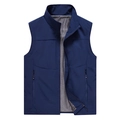 Men's casual deep blue standing collar vest with multi-pockets and breathable mesh lining - M / Dark Blue