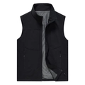 Men's black sleeveless cargo gilet featuring breathable mesh lining and zippered pockets - M / Black