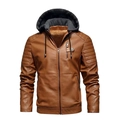 Veste en cuir marron pour homme avec capuche, doublure polaire et détails matelassés - L / Caramel