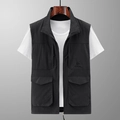 Mens outdoor multi-pocket quick-dry fishing vest with stand collar in classic black - M / Black