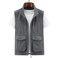 Men's outdoor utility vest in dark grey featuring multi-pocket design and standing collar - M / Gray