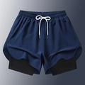 Pantaloncini sportivi 2 in 1 da uomo blu scuro, asciugatura rapida con coulisse elastica - S / Blu navy