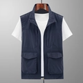 Gilet de pêche extérieur bleu marine à poches multiples avec col montant et zip - M / Bleu