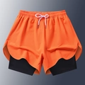 Pantaloncini sportivi doppi arancioni da uomo con fodera nera e vita elasticizzata - S / Arancione