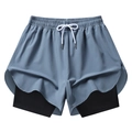 Pantaloncini running 2-in-1 azzurri da uomo con fodera a compressione e coulisse in vita - S / grigio scuro