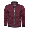 Men's slim fit burgundy MA-1 flight bomber jacket with rib-knit collar and sleeve pocket - M / Red