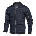 Men's slim fit bomber jacket in navy blue with ribbed cuffs and utility sleeve pocket - M / Navy Blue