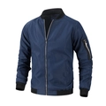 Slim fit navy blue bomber jacket with classic sleeve pocket and silver zipper detail - M / Dark Blue