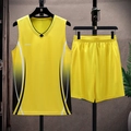 Men's yellow basketball jersey set with breathable quick-dry fabric and sport text - M / Yellow